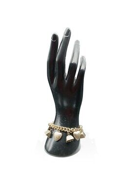 Vintage Gold-Tone Charm Bracelet with Floral Etched Puffy Hearts and Bell Charms